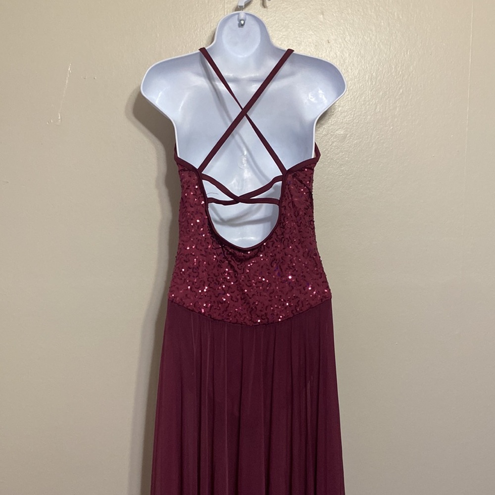 Women's Balera Adult Sequins Dance Asymmetric Mesh Leotard maroon size Large - Picture 3 of 5